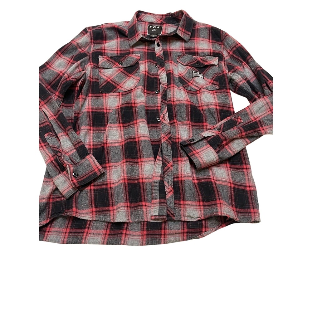 Fox Racing Gamut Stretch Flannel Long Sleeve Shirt Mens XL Plaid Black Red Cozy